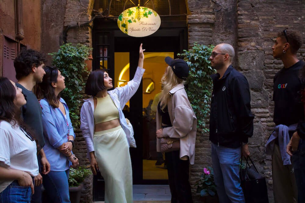 Rome Food Tour group outside Spirito di Vino one of the best restaurants in Trastevere