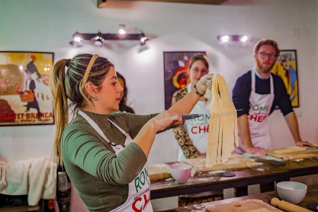 Chef demonstrating pasta making techniques