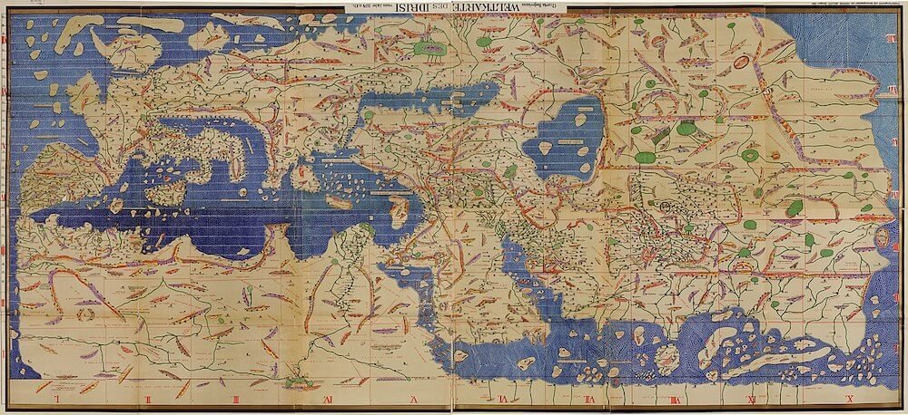 The Tabula Rogeriana (shown upside down) depicted the entire known world in the twelfth century