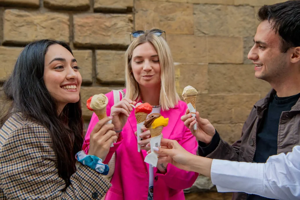 Group enjoying gelato on a Rome Food Tour in Trastevere