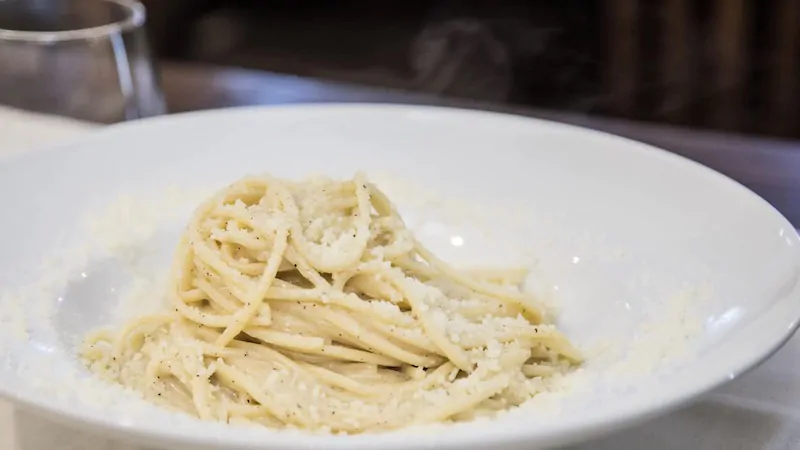 Close-up of our cacio e pepe recipe